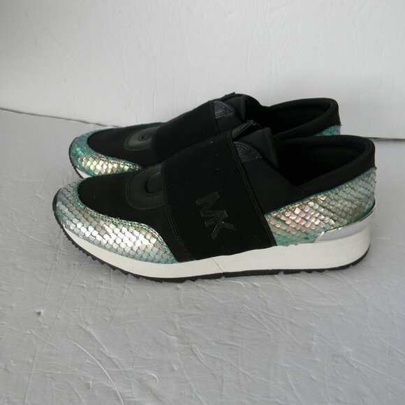 EUC MICHAEL KORS BLACK/MULTI Sneakers Rainbow Iridescent SLIP-ON SZ 6M - Picture 4 of 8